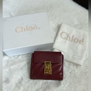 EUC Chloe Maroon Puff Quilted Leather Compact Drew Wallet